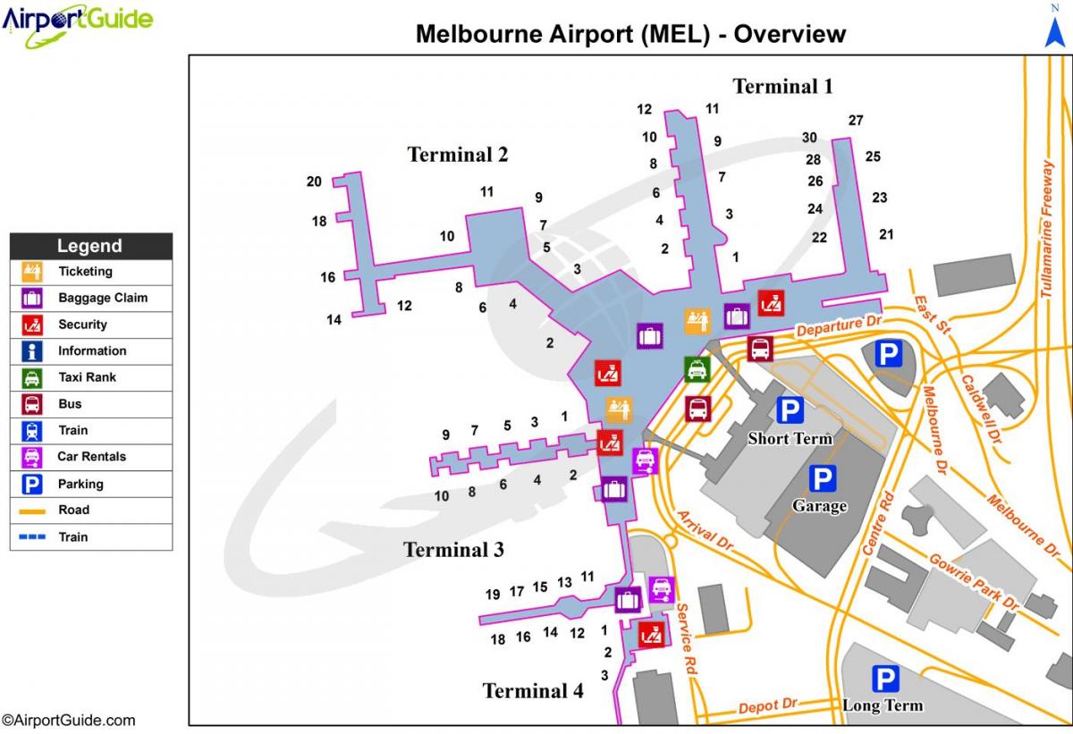 Melbourne Uluslararası Havaalanı Haritayı göster