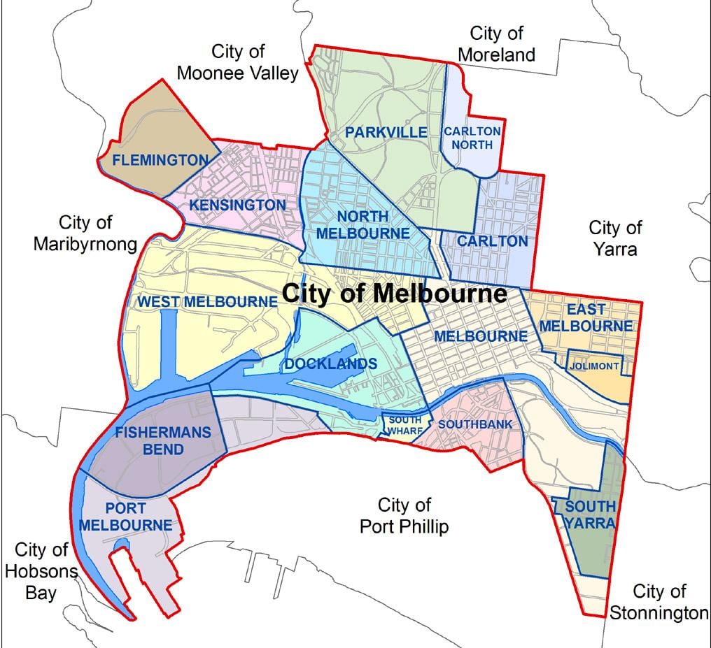 harita Melbourne banliyölerinde