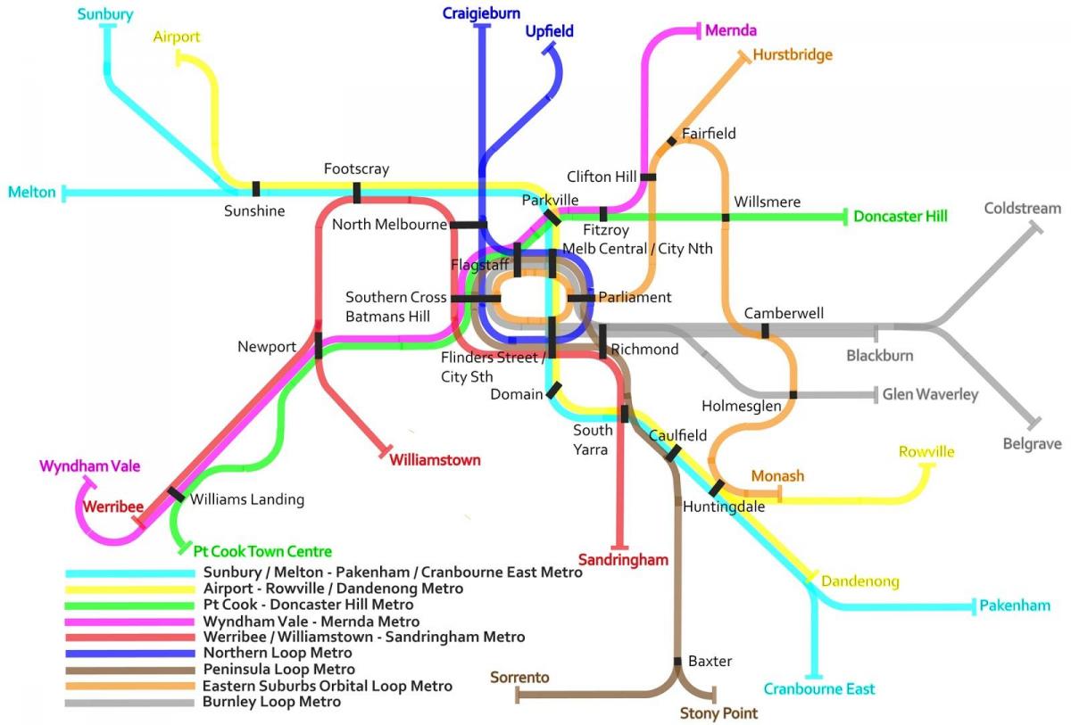 metro tren haritası Melbourne