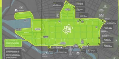 Melbourne ücretsiz tramvay bölge haritası